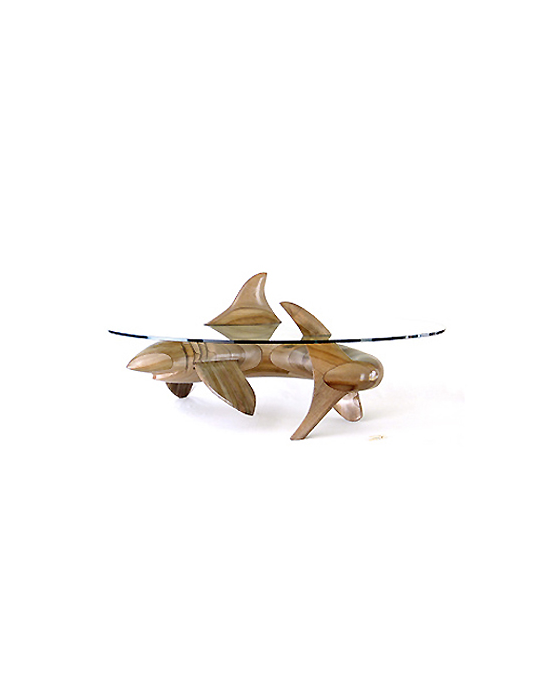 Table basse sculpturale requin en bois noble